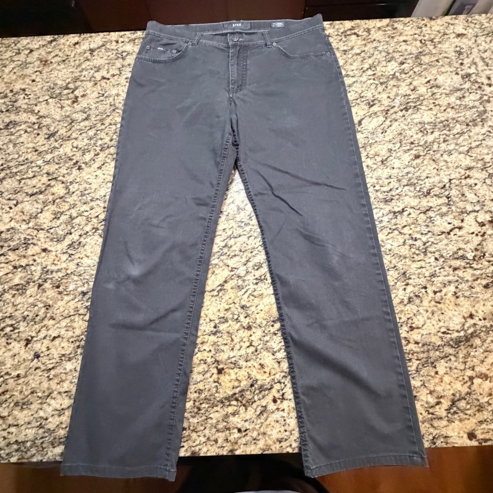 Brax Cooper Fancy Regular Fit Pants Mens 35x32 Charcoal Grey Textured ws